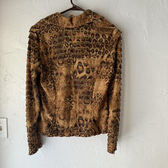 Clara S Jacket Y2k Small Brown Animal Print Textured Full Zip Zipper Pockets - Picture 9 of 9